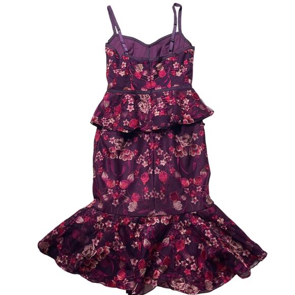 NWT Marchesa Notte Purple Floral Paneled Ruffled Cady Dress Sz 2 Formal Evening - Picture 3 of 7